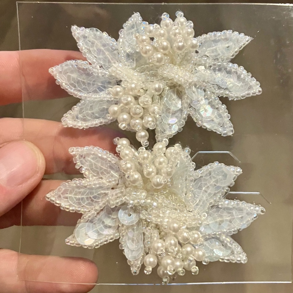 White Beaded and Floral Vintage Bridal Clips for Shoes